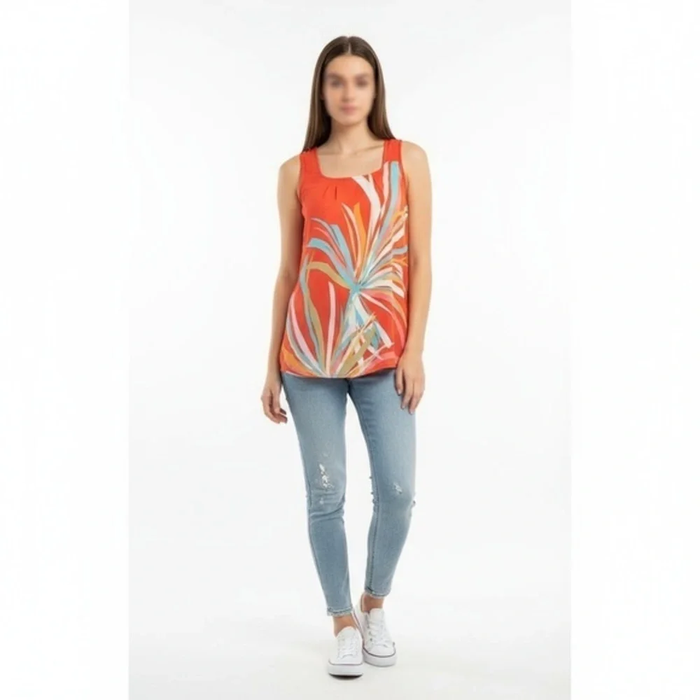 Gap Blouse Womens Size XS Orange Multi-Color Abstract Print‎ Square Neck Vibrant